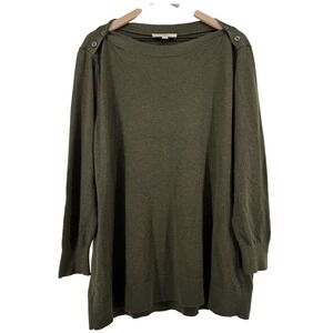 Loft Plus Boat Neck Shoulder Button Knit Sweater Olive Green Women 20/22 Cozy